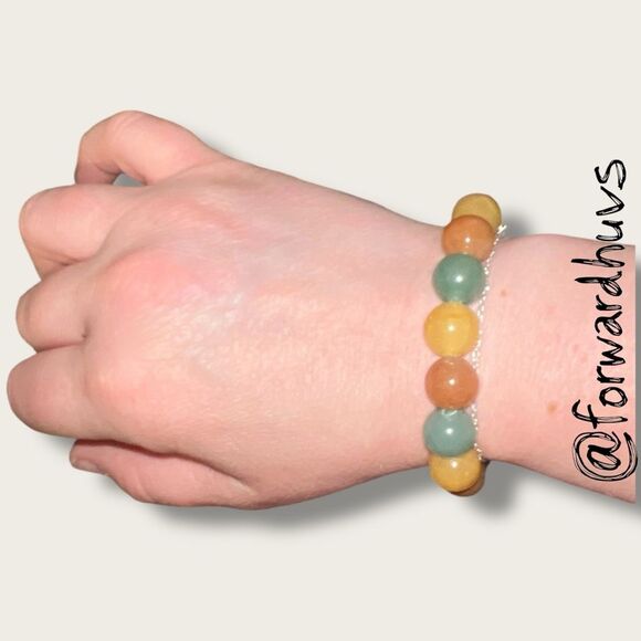 Multicolor Jade Stretch Bead Bracelet – Green, Yellow, Orange - Picture 1 of 8